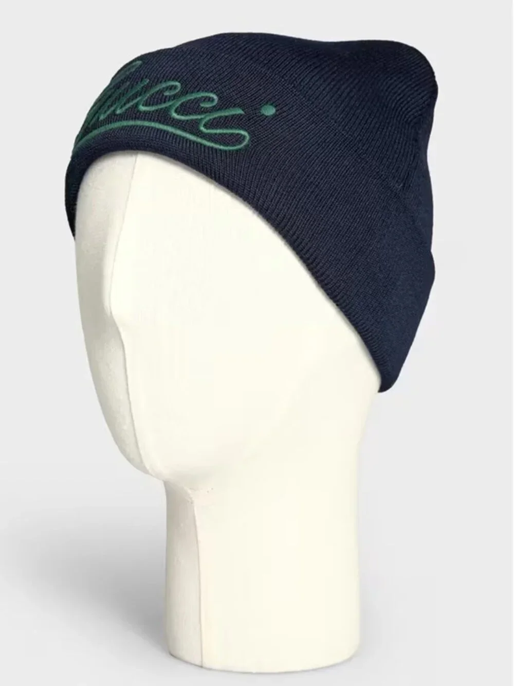 GUCCI HAT BLUE WOOL RIB KNIT LOGO EMBROIDERY BEANIE sz M / MEDIUM / 58CM